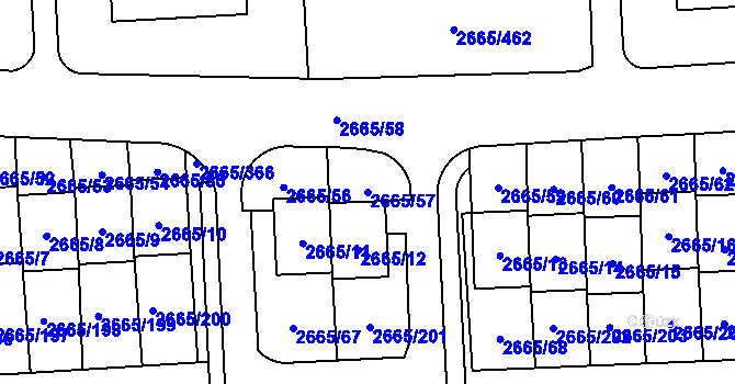 Parcela st. 2665/57 v KÚ Kyje, Katastrální mapa