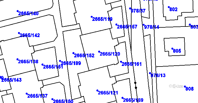 Parcela st. 2665/120 v KÚ Kyje, Katastrální mapa