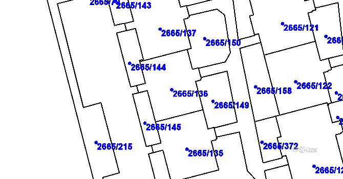 Parcela st. 2665/136 v KÚ Kyje, Katastrální mapa