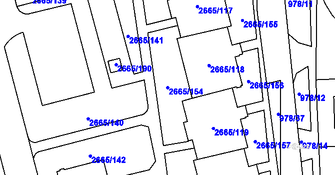 Parcela st. 2665/154 v KÚ Kyje, Katastrální mapa