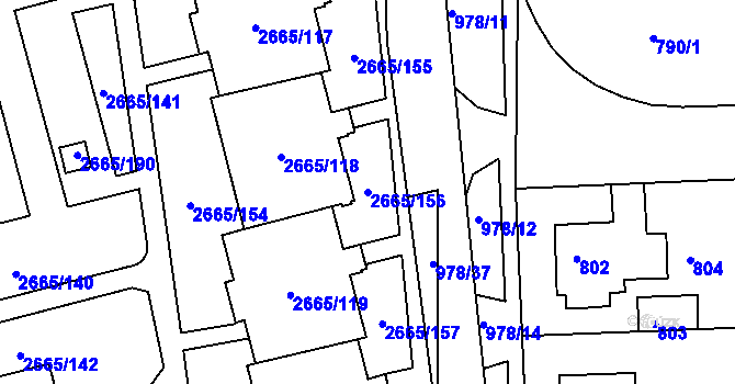 Parcela st. 2665/156 v KÚ Kyje, Katastrální mapa