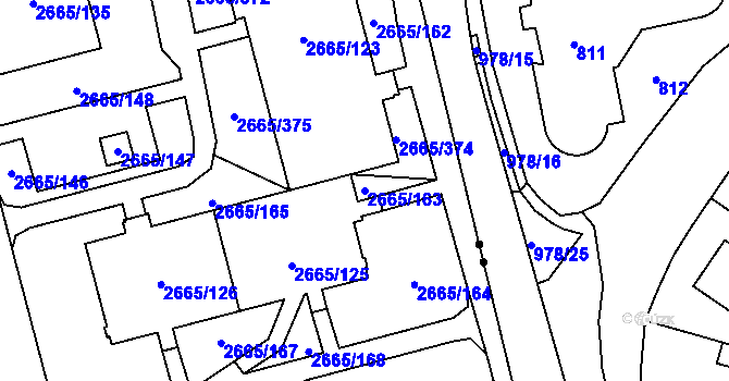 Parcela st. 2665/163 v KÚ Kyje, Katastrální mapa
