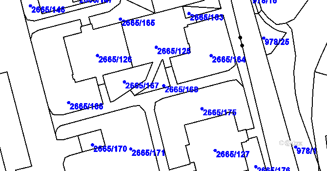 Parcela st. 2665/168 v KÚ Kyje, Katastrální mapa