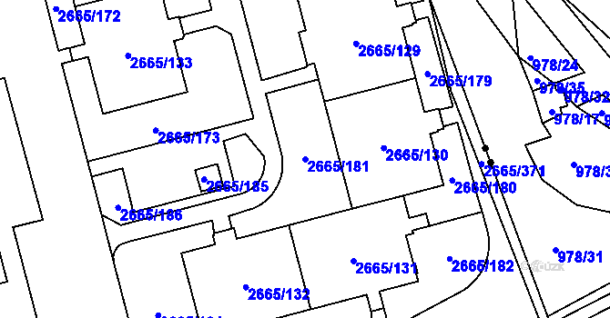 Parcela st. 2665/181 v KÚ Kyje, Katastrální mapa