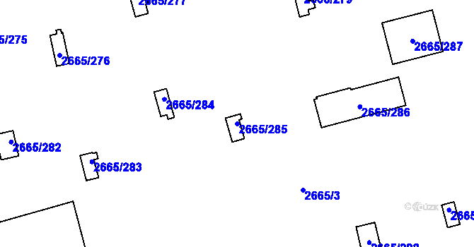 Parcela st. 2665/285 v KÚ Kyje, Katastrální mapa