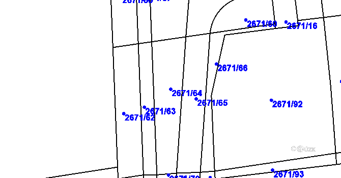 Parcela st. 2671/64 v KÚ Kyje, Katastrální mapa