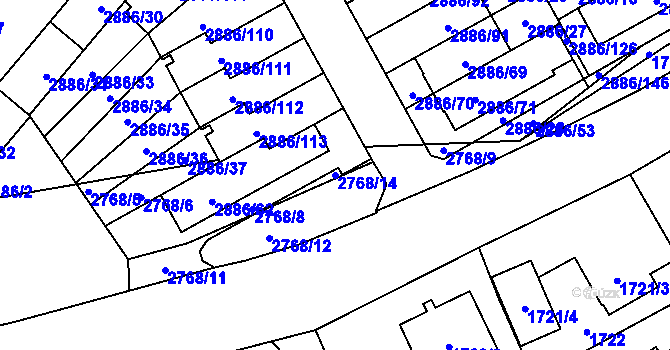 Parcela st. 2768/14 v KÚ Kyje, Katastrální mapa