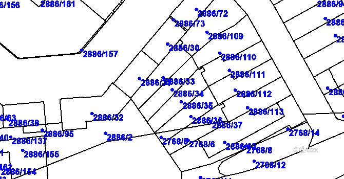 Parcela st. 2886/34 v KÚ Kyje, Katastrální mapa