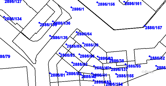 Parcela st. 2886/39 v KÚ Kyje, Katastrální mapa