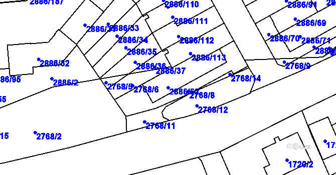 Parcela st. 2886/62 v KÚ Kyje, Katastrální mapa