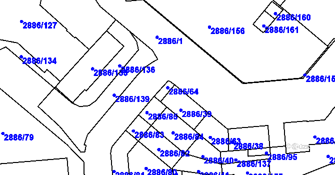 Parcela st. 2886/64 v KÚ Kyje, Katastrální mapa