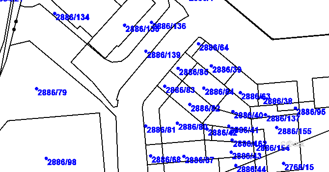 Parcela st. 2886/83 v KÚ Kyje, Katastrální mapa