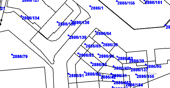 Parcela st. 2886/85 v KÚ Kyje, Katastrální mapa