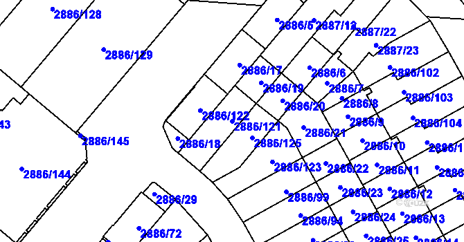 Parcela st. 2886/121 v KÚ Kyje, Katastrální mapa