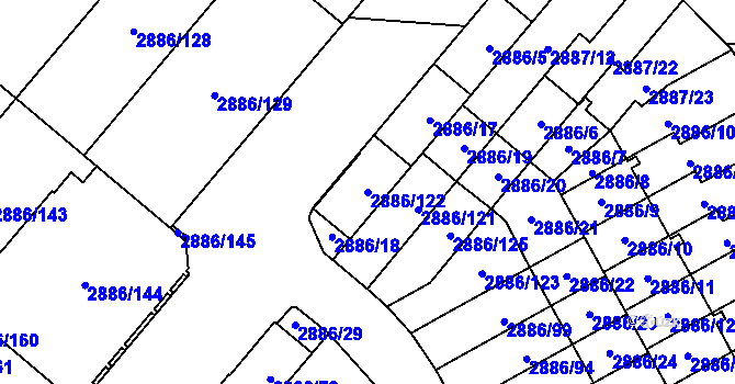 Parcela st. 2886/122 v KÚ Kyje, Katastrální mapa