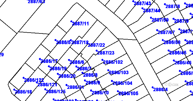 Parcela st. 2887/23 v KÚ Kyje, Katastrální mapa