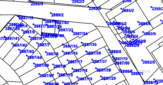 Parcela st. 2887/35 v KÚ Kyje, Katastrální mapa