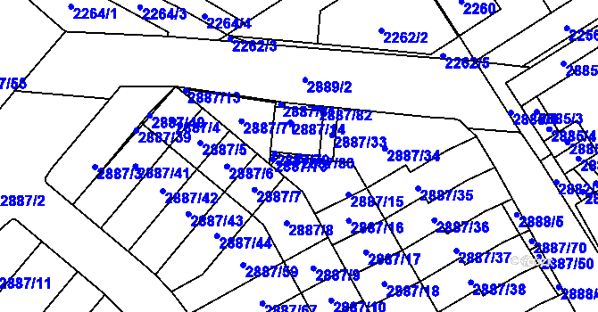 Parcela st. 2887/80 v KÚ Kyje, Katastrální mapa