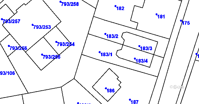 Parcela st. 183/1 v KÚ Kyje, Katastrální mapa