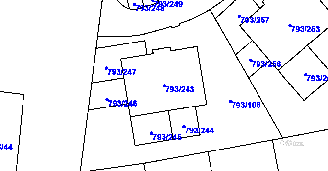 Parcela st. 793/243 v KÚ Kyje, Katastrální mapa