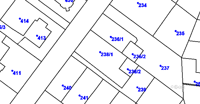 Parcela st. 238/1 v KÚ Kyje, Katastrální mapa