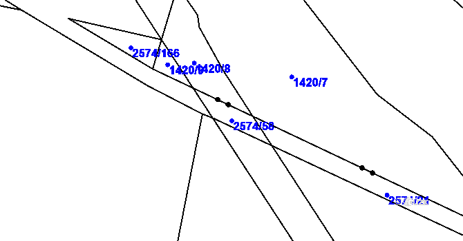 Parcela st. 2574/58 v KÚ Kyje, Katastrální mapa