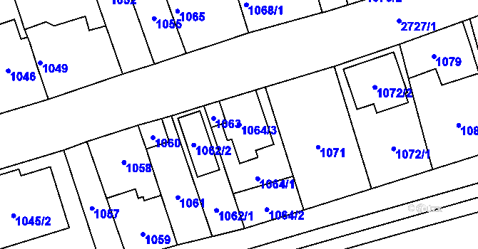 Parcela st. 1064/3 v KÚ Kyje, Katastrální mapa