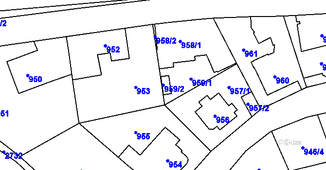 Parcela st. 959/2 v KÚ Kyje, Katastrální mapa