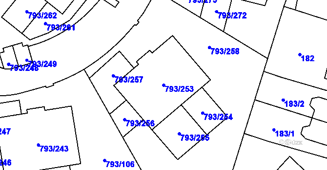 Parcela st. 793/253 v KÚ Kyje, Katastrální mapa