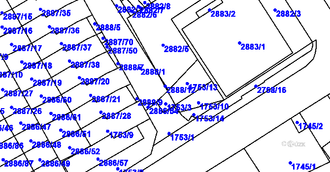 Parcela st. 2888/12 v KÚ Kyje, Katastrální mapa