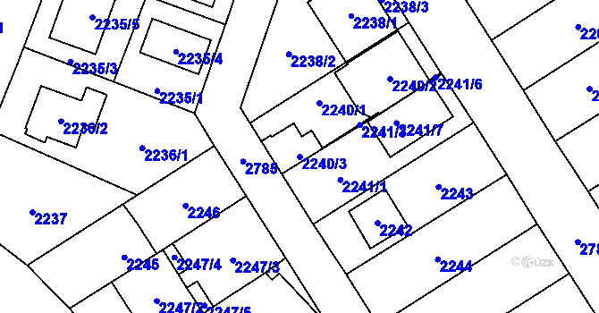 Parcela st. 2240/3 v KÚ Kyje, Katastrální mapa