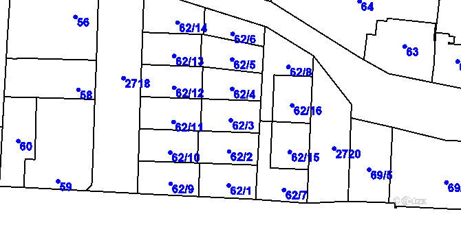 Parcela st. 62/3 v KÚ Kyje, Katastrální mapa