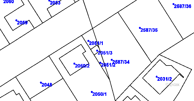 Parcela st. 2051/3 v KÚ Kyje, Katastrální mapa