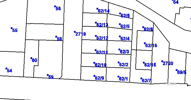 Parcela st. 62/11 v KÚ Kyje, Katastrální mapa