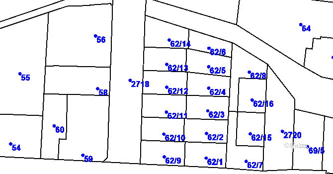 Parcela st. 62/12 v KÚ Kyje, Katastrální mapa