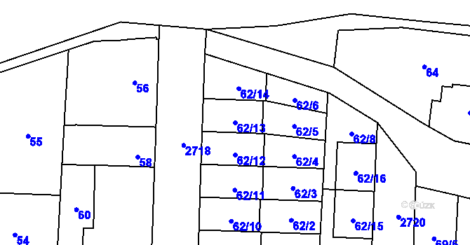 Parcela st. 62/13 v KÚ Kyje, Katastrální mapa