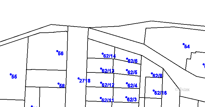 Parcela st. 62/14 v KÚ Kyje, Katastrální mapa