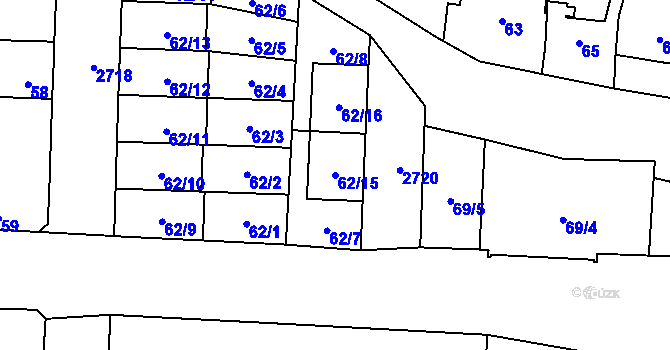 Parcela st. 62/15 v KÚ Kyje, Katastrální mapa