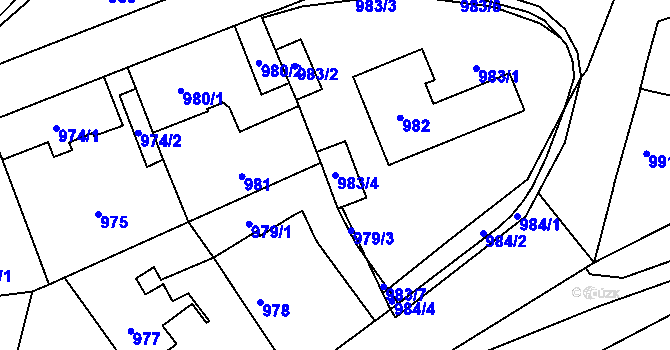 Parcela st. 983/4 v KÚ Kyje, Katastrální mapa