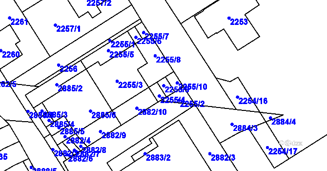 Parcela st. 2255/9 v KÚ Kyje, Katastrální mapa