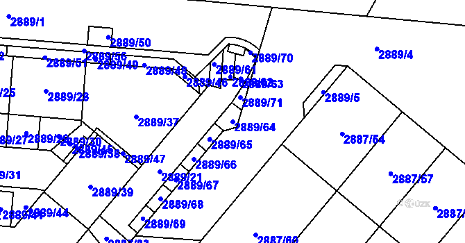 Parcela st. 2889/64 v KÚ Kyje, Katastrální mapa