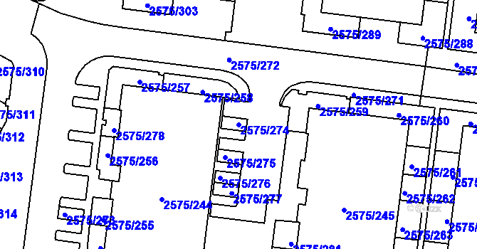Parcela st. 2575/274 v KÚ Kyje, Katastrální mapa