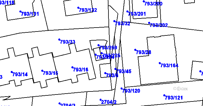 Parcela st. 793/225 v KÚ Kyje, Katastrální mapa