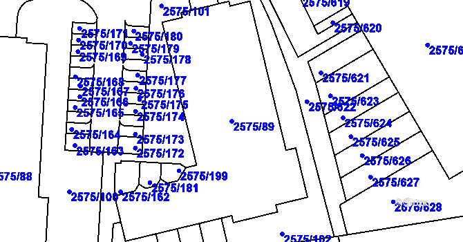 Parcela st. 2575/89 v KÚ Kyje, Katastrální mapa