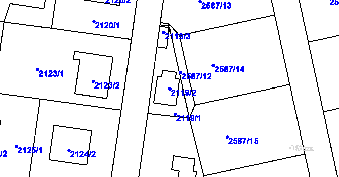Parcela st. 2119/2 v KÚ Kyje, Katastrální mapa