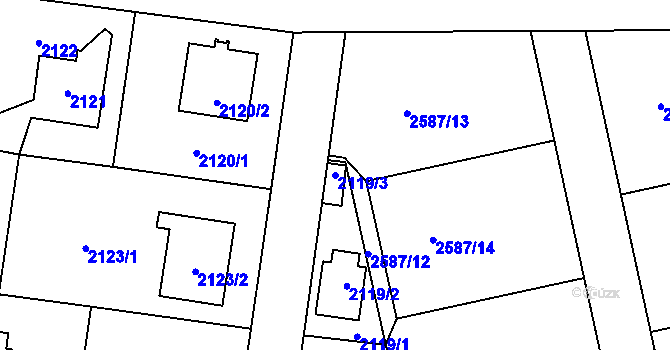 Parcela st. 2119/3 v KÚ Kyje, Katastrální mapa