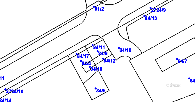 Parcela st. 84/9 v KÚ Kyje, Katastrální mapa