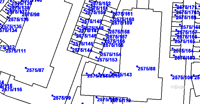 Parcela st. 2575/154 v KÚ Kyje, Katastrální mapa