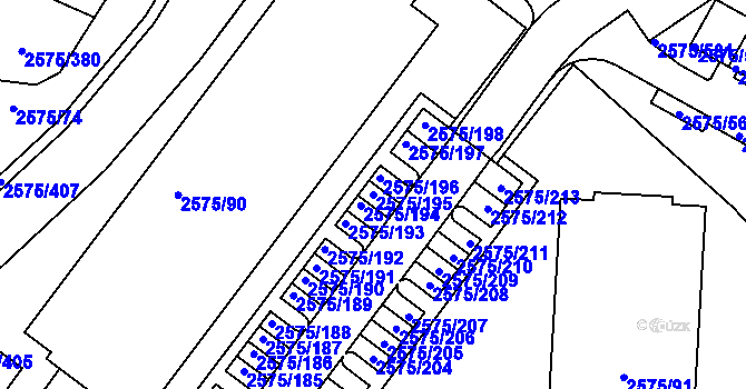 Parcela st. 2575/195 v KÚ Kyje, Katastrální mapa