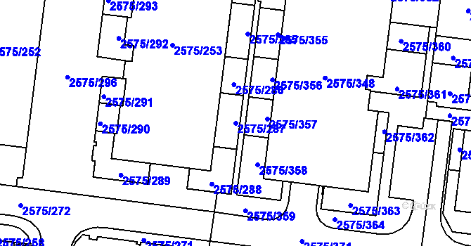 Parcela st. 2575/287 v KÚ Kyje, Katastrální mapa